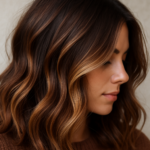 Inspiration couleur chocolat avec mèches blondes : La tendance qui sublime toutes les carnations